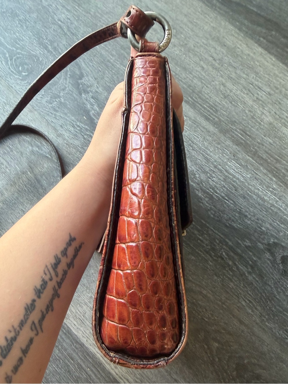 Brahmin Melbourne Manhattan Pecan Croc-Embossed Leather Crossbody with Tassel - Picture 7 of 10